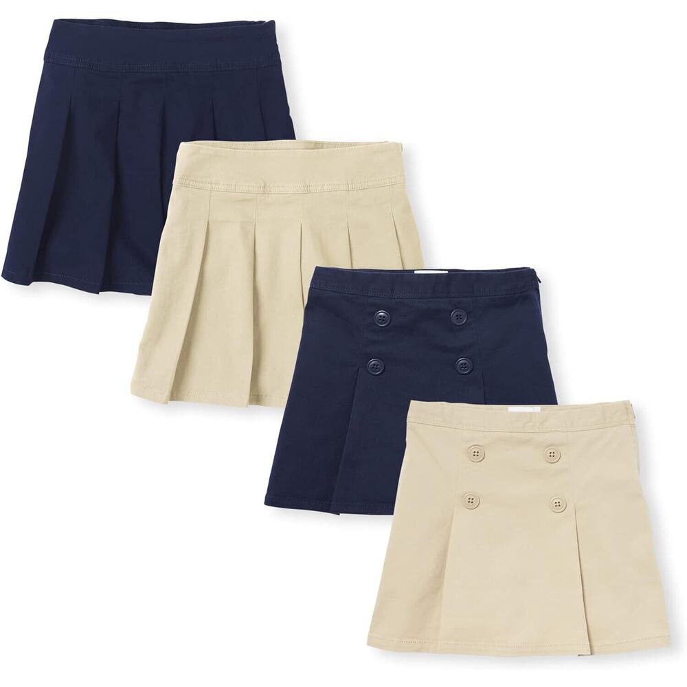 4-PACK The Children's Place Girls Pleated/Button Skort Skirts Navy/Khaki Size 12